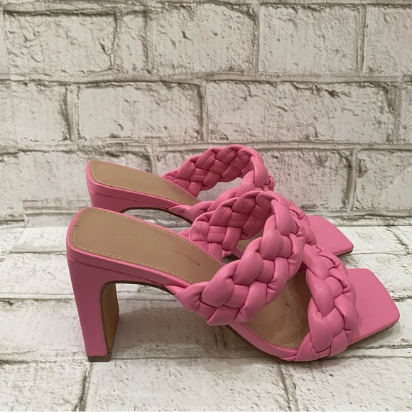 BCBGeneration Pink “Finaa” Slide Chunky Braided Woven Strap Heel Sandal Size 7 - Picture 6 of 16